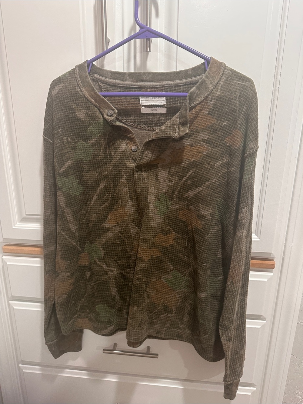 Project Social T Camo Waffle Knit Thermal Henley Shirt - L Oversized